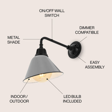 Croydon 9.63"  Farmhouse Industrial Indoor/Outdoor Iron LED Gooseneck Arm Outdoor Sconce